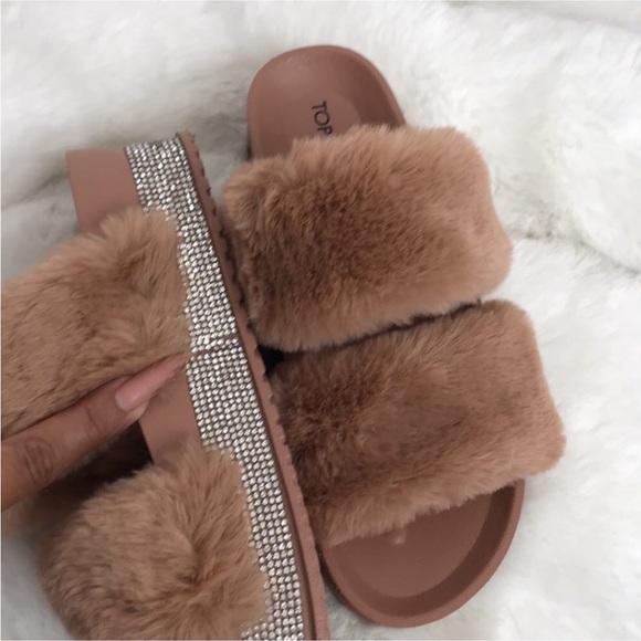Top Moda faux mink fur size 6 slide sandal - Picture 5 of 13